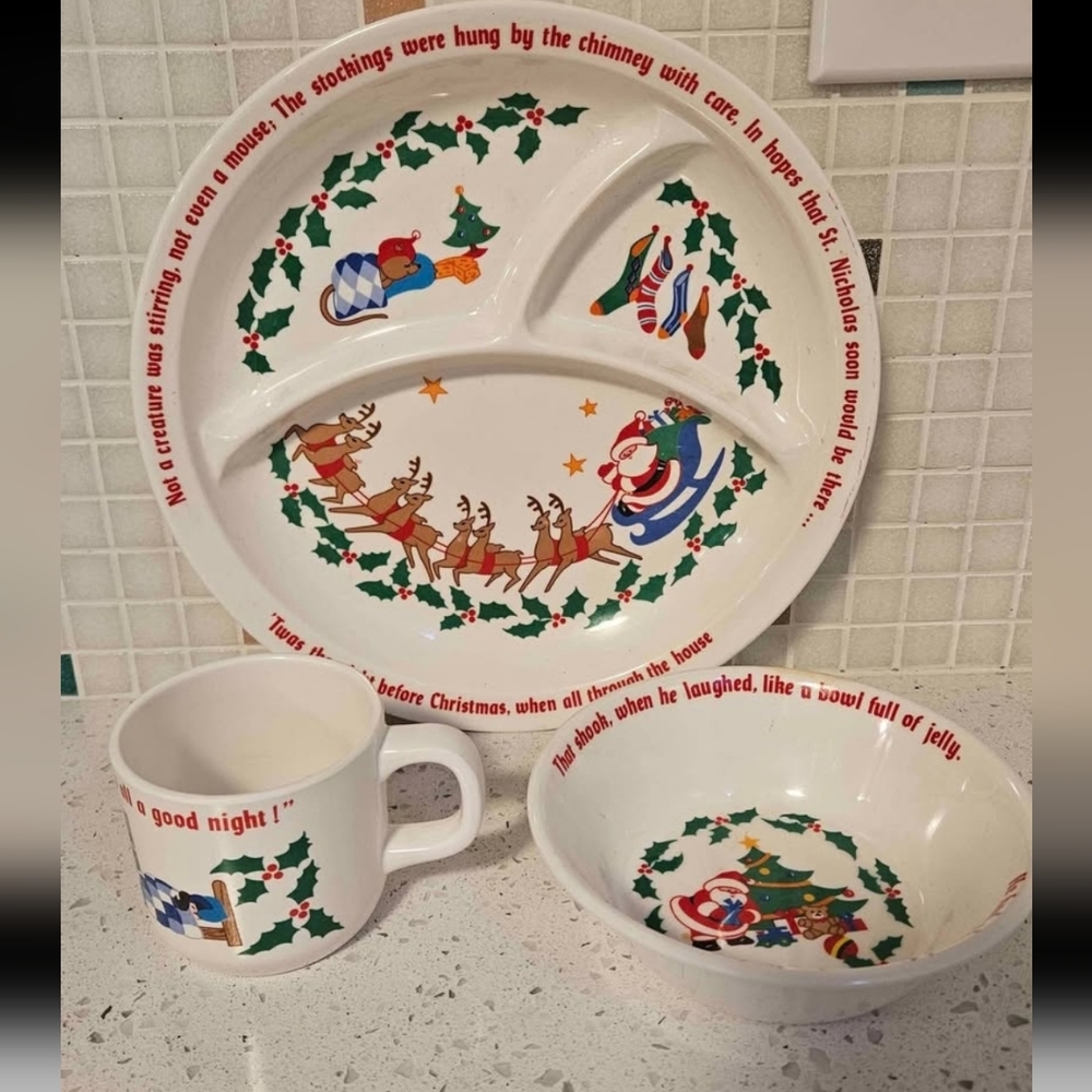 80s Melamine Christmas Santa Snack Set